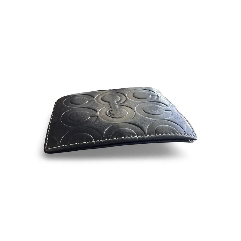 🧡Authentic Coach Mens Black Leather Op Art Embossed Bifold Wallet